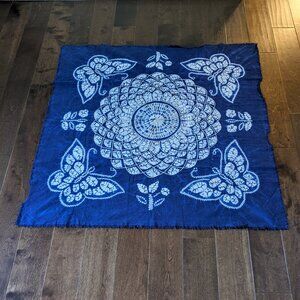 Handmade Batik Shibori Indigo Cotton Tablecloth 42"x42" – Blue & White